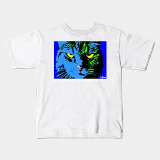 ANGRY CAT POP ART -  BLUE GREEN YELLOW BLACK Kids T-Shirt